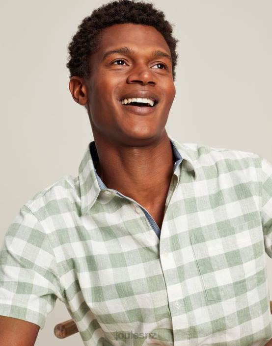 GREEN GINGHAM Breaker Linen Shirt Men Apparel Joules 2LLH175