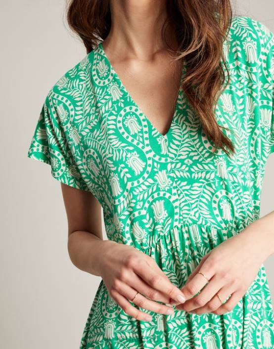 GREEN FLORAL Nia Jersey Dress Women Apparel Joules 2LLH56